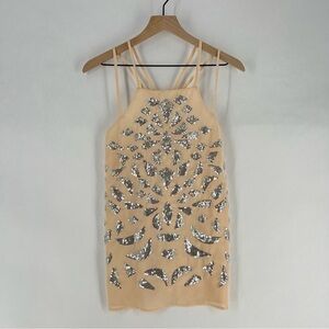 Truth NYC Sheer Lightweight Pink Chiffon SIlver Emellished Sequins Strappy Tank